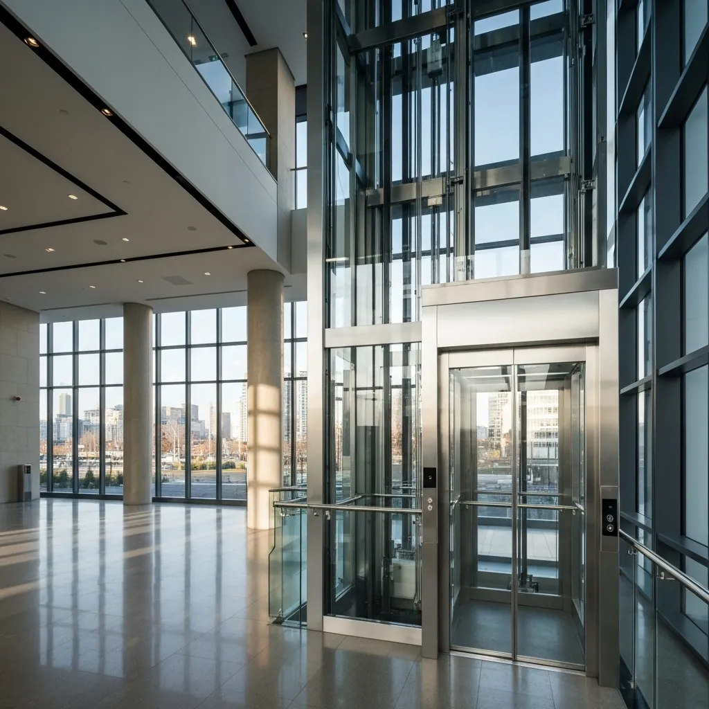 Instalación moderna de ascensor en edificio corporativo
